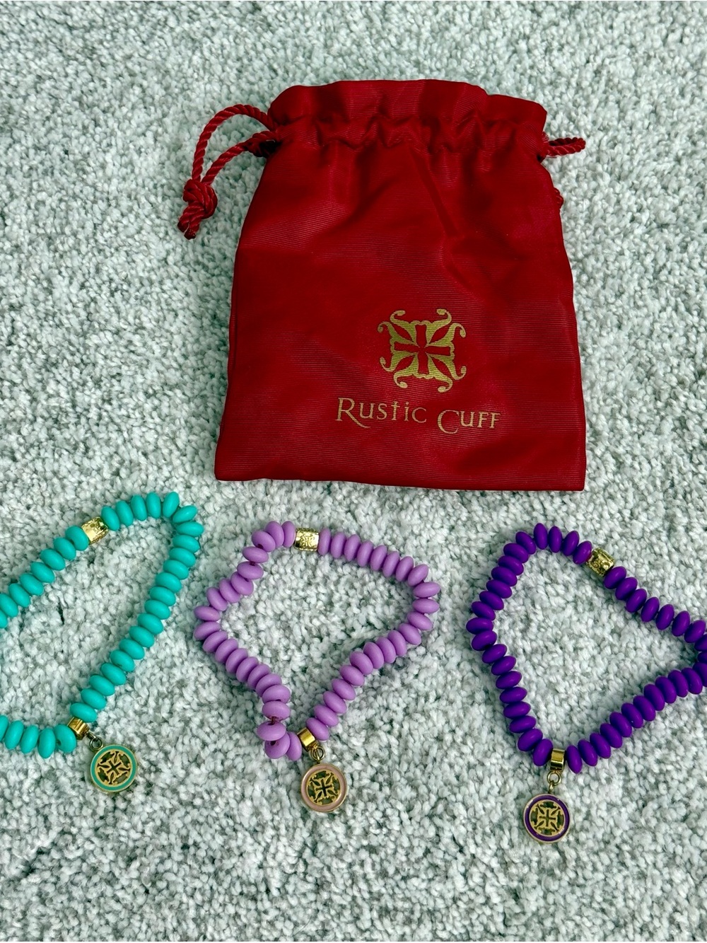Rustic Cuff Stretch Beaded Bracelet Set - Turquoise, Lavender & Violet